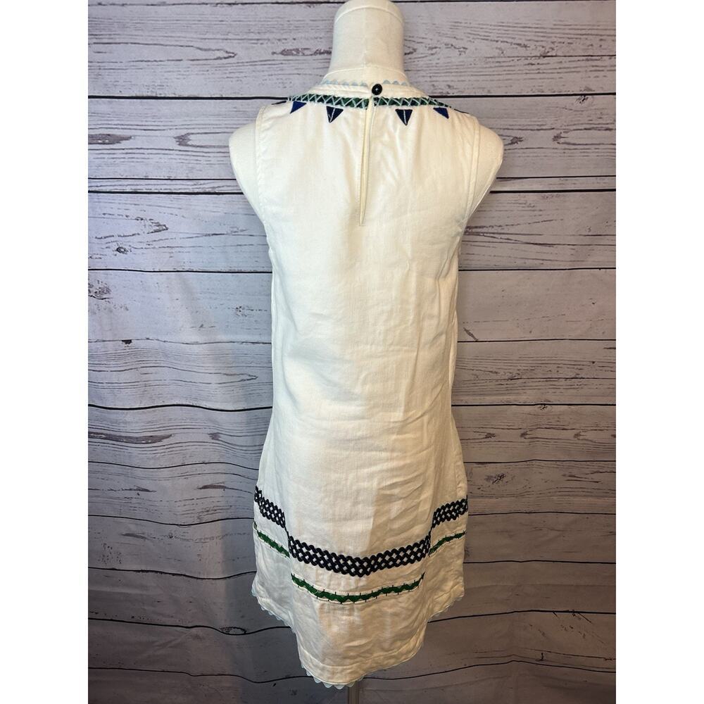 Anthropologie Linen Shift Dress Size 4 Embroidered Geometric Floral Sleeveless - Picture 4 of 6